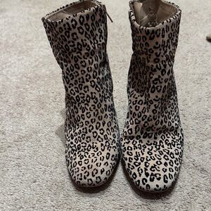 Leopard Print Women’s Ankle Boots - Beige Black